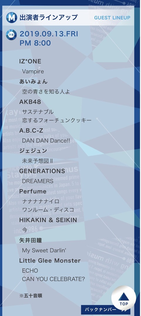 【朗報】来週のMステにAKB48・IZ*ONEがダブル出演決定！
