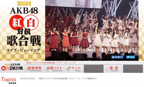 「第6回AKB48紅白対抗歌合戦」ライブ・ビューイングが全国60以上の映画館で決定！