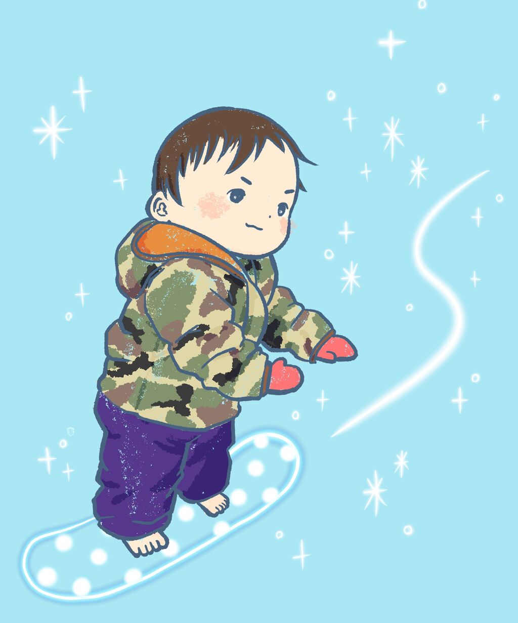 イラスト スノボしそうなこーちゃん ごーごーこーちゃん 0歳児育児漫画 イラスト スノボしそうなこーちゃん ごーごーこーちゃん 0歳児育児漫画