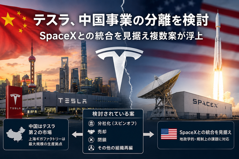 テスラ、中国事業の分離を検討報道、SpaceXとの統合を見据えのキャプチャー