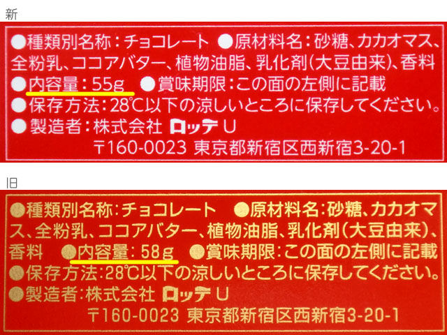 ガーナ ミルクチョコレート 新旧比較 ロッテ チョコライフ