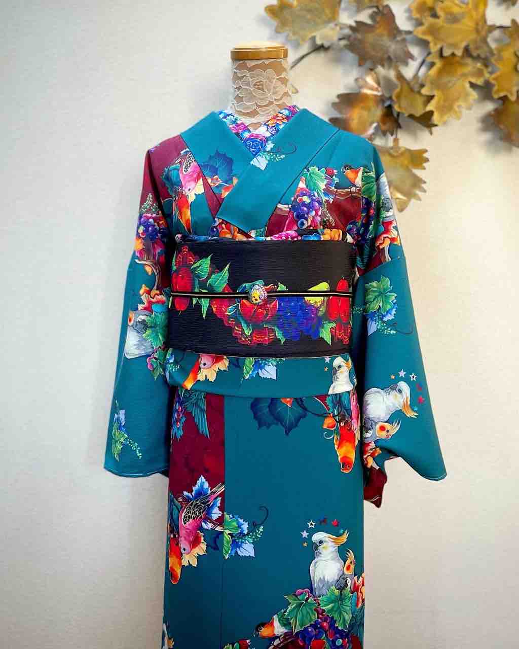 choko着物　インコ　袷　ポリエステル choko着物インコ袷ポリエステル