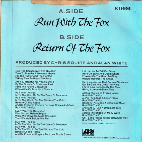 CHRIS SQUIRE & ALAN WHITE - RUN WITH THE FOX BACK