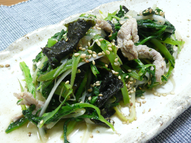 春菊と豚肉の磯炒め