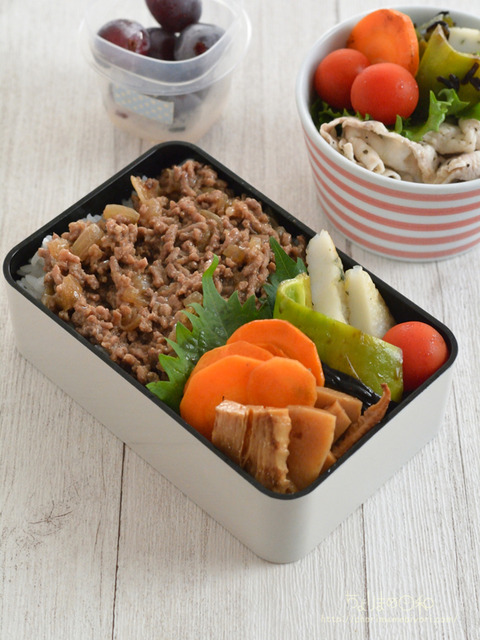 お弁当230901_合いびき玉ねぎオイスターナンプラー砂糖しょうゆ