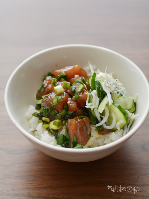まぐろのニラ和え丼181003