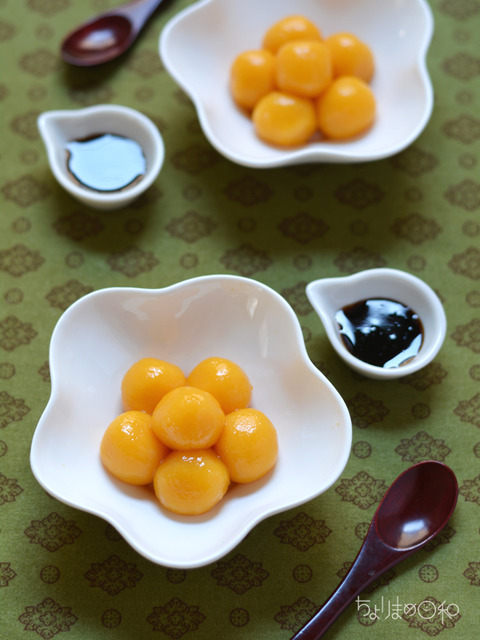 かぼちゃ団子と黒みつ_献立レシピ1810-2