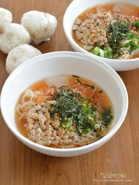 昼ごはん240708_納豆キムチそうめん
