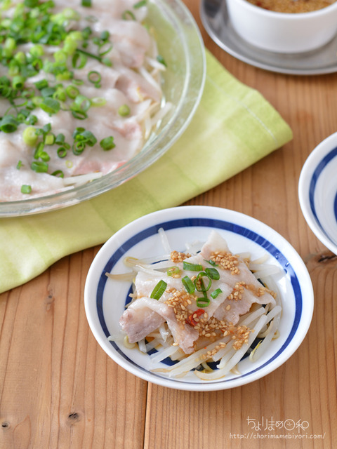 レンジでヘルシー！豚バラもやし　ガーリックポン酢_macaroni2105-2