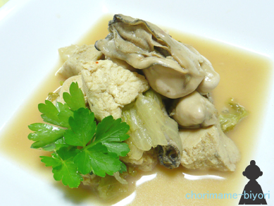 牡蠣と高野のレタス蒸し煮