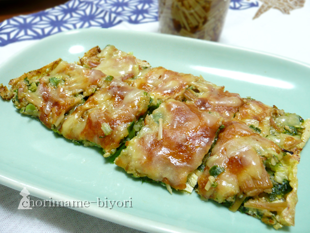 なめたけ黒酢油揚げピザ