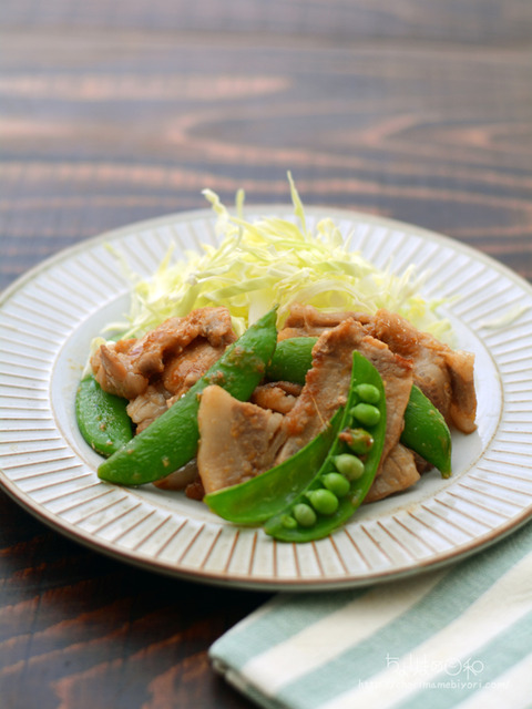 豚肉とスナップエンドウのみそしょうが焼き