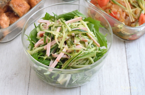 作り置き晩ごはん220921_ハムときゅうりの和えサラダ