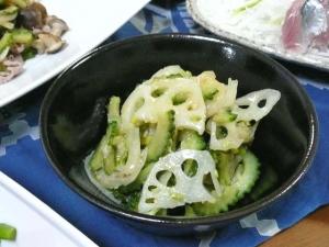 ゴーヤとレンコンのねぎ酢味噌