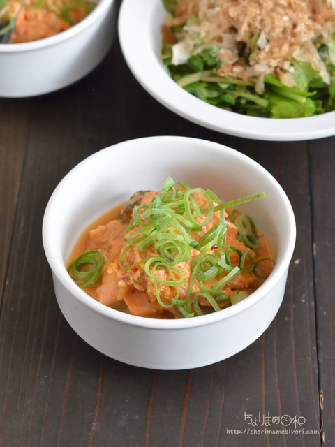 晩ごはん220617_鮭のキムチ豆乳煮