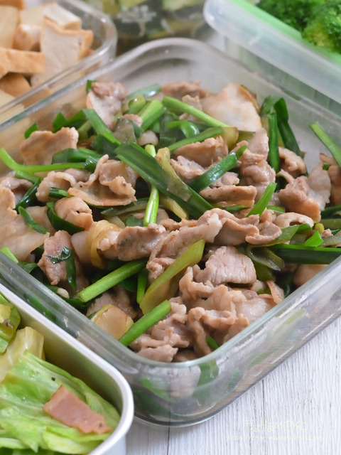 作り置き晩ごはん230323_豚こまニラオイスター砂糖しょうゆ