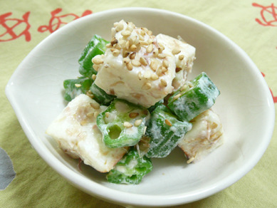 はんぺんとオクラのおかかチーズ