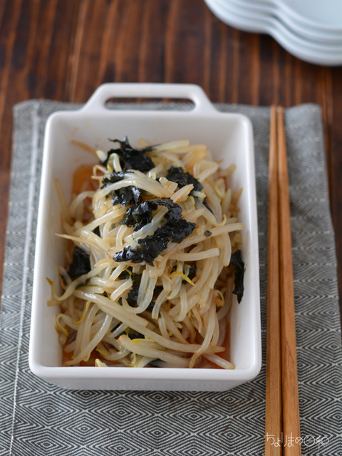 晩ごはん1900602_もやしののりナムル