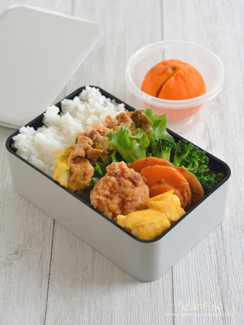 お弁当230603_唐揚げ豚キャベキムチ