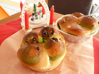 チョコチップ＆抹茶のぐるぐるパン