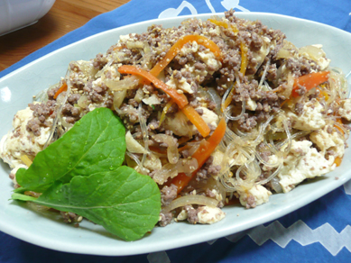 豆腐と牛肉のヘルシー春雨炒め