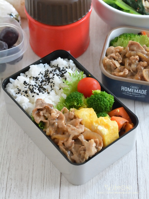 お弁当231001_豚こま玉ねぎおろし生姜みりんしょうゆ