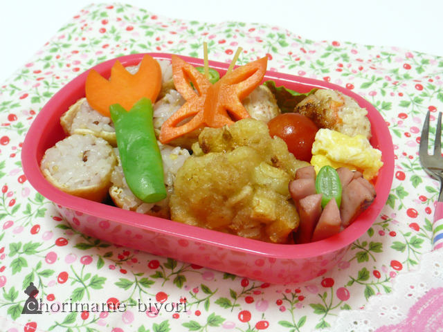 ハッシュドポテトとアゲハチョウにんじん弁当