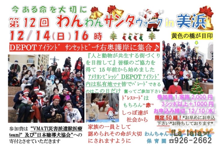 【北谷町】わんちゃんとアメリカンビレッジをパレード『第12回 わんわんサンタウォーク in 美浜』2025年12月14日(日)開催♪