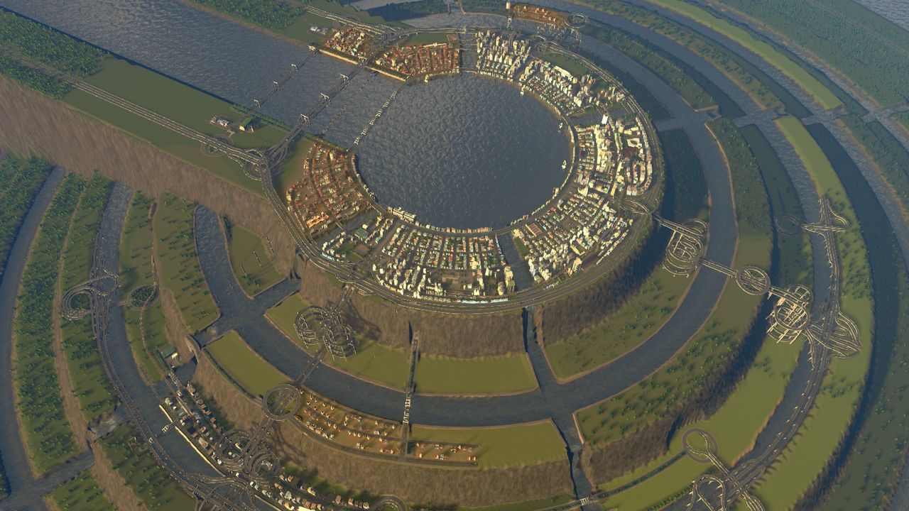 Cities Skylines 質問スレで質問したループ橋をとりあえず作ってみたので晒し 上り下りの円周を変えてしまったのは失敗だったかも Cities Skylines攻略速報