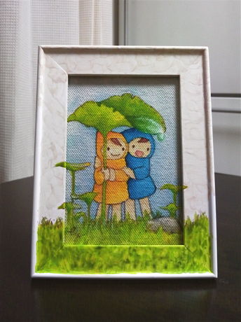 額装原画「森の雨やどり」