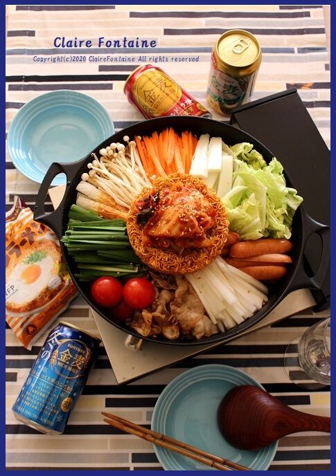 豚キムチ金麦鍋 豚キムチ チキンラーメン鍋 と金麦 Clairefontaine 豚キムチ金麦鍋 豚キムチ チキンラーメン鍋 と金麦 Clairefontaine