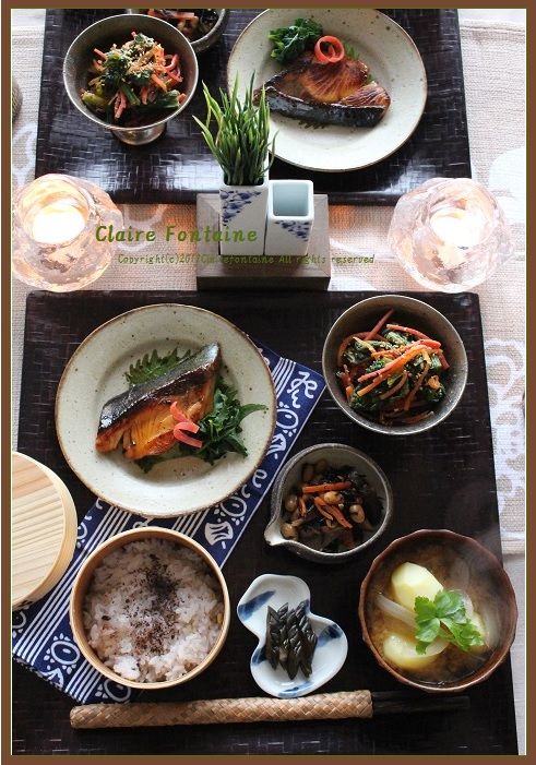 鰤の照り焼き定食 で まごわやさしい Clairefontaine 鰤の照り焼き定食 で まごわやさしい Clairefontaine