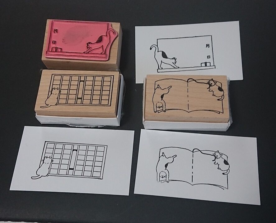 ラバースタンプ（ゴムはんこ）「ネコノート」3種（ノート、原稿用紙