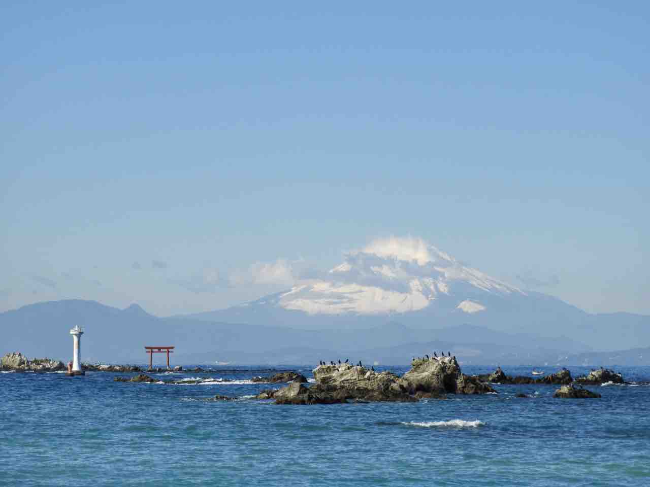葉山森戸神社前からの富士山曼荼羅図、裕次郎灯台湘南の海