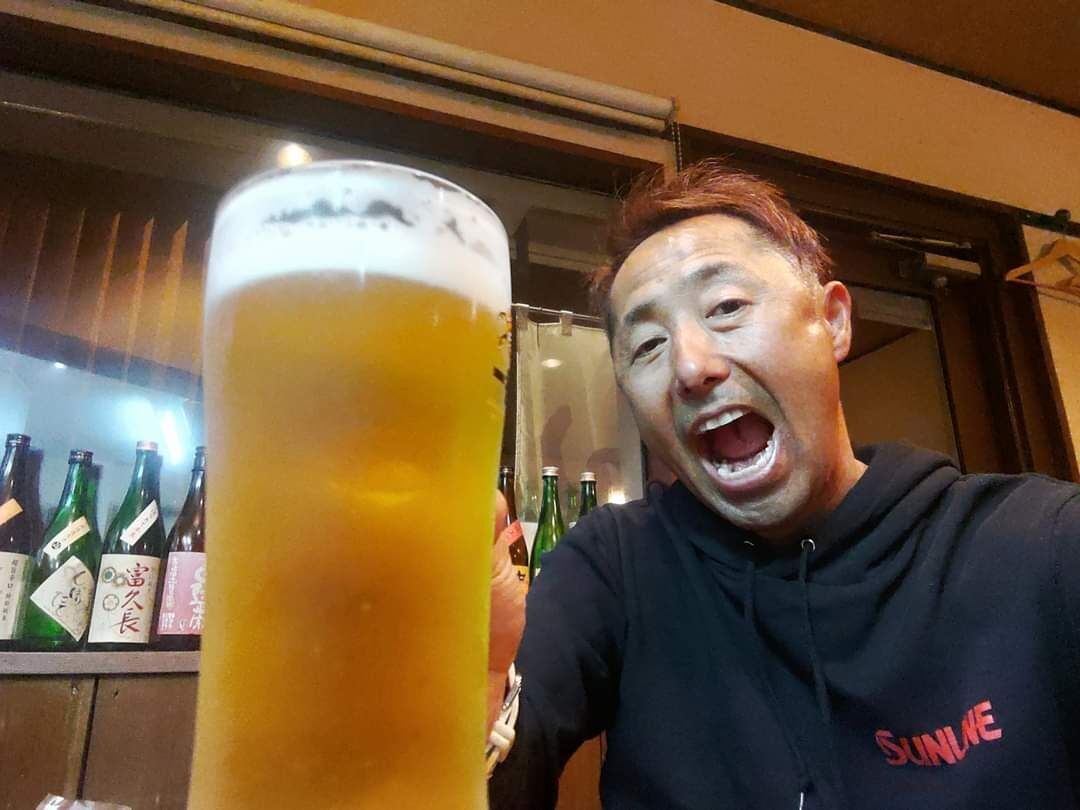 鮎とコウイカを天ぷらにしてもらって祝杯🍺でした🍺🎉✨