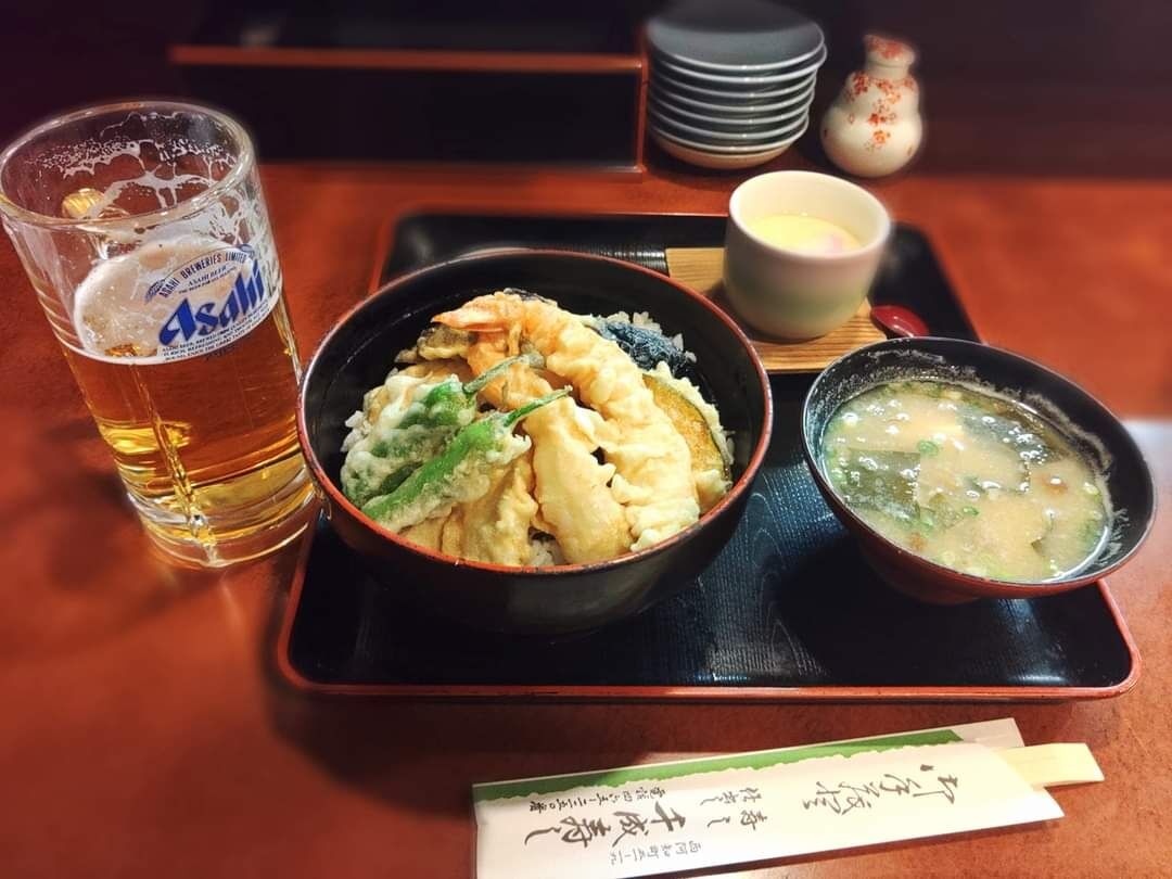 天ぷら丼🍜&生ビール🍺めっちゃ美味ぇー😍💞