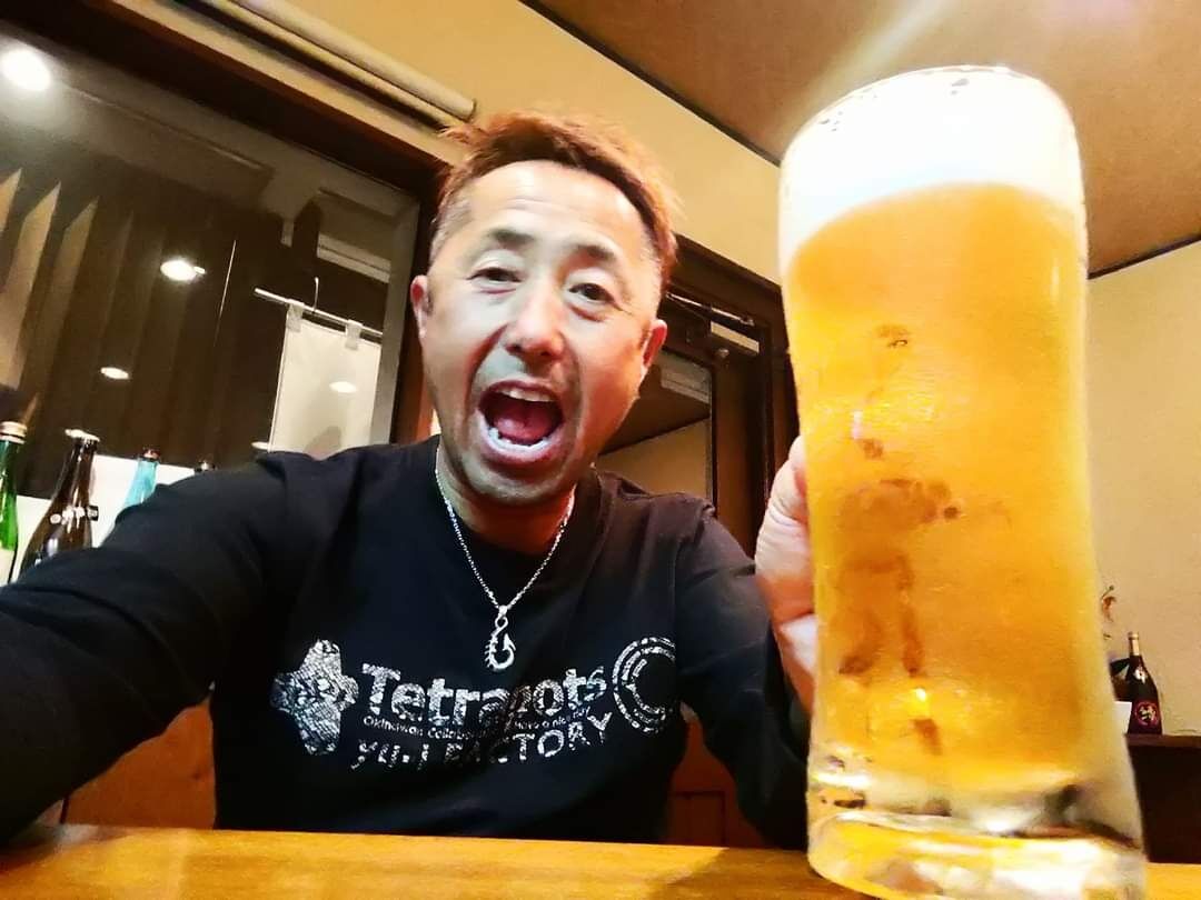 アオリイカの刺身、バター焼き、フライ、サザエの壷焼き&生ビール🍺めっちゃ美味ぇー😍💞