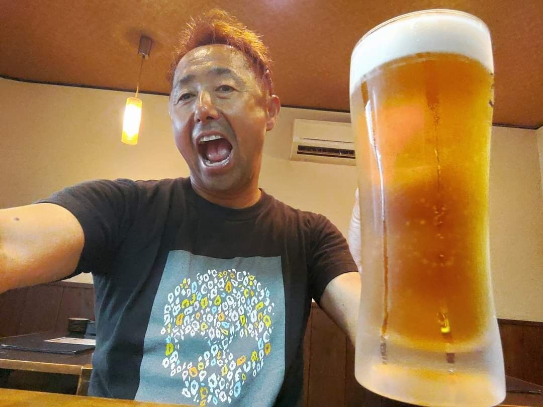 シロイカの刺身&アオリイカの天ぷら、照焼き&生ビール🍺めっちゃ美味ぇー😍💞