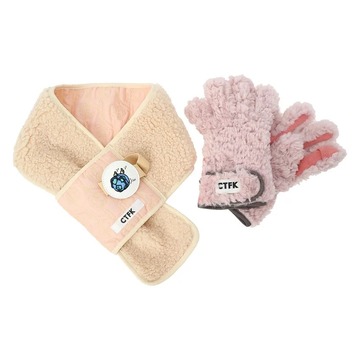 ファーグローブ&刺繡パッチストールセット　ピンク