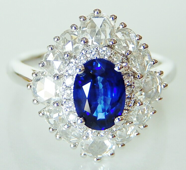 k18 ローズカットサファイアダイヤ取り巻きリング k18 サファイア ローズカットリング ローズカット ダイヤ 取り巻き の