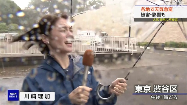 川﨑理加アナ　暴風雨にあおられる！ インナーチラ見え！