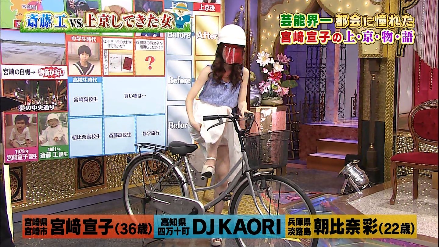 パンモロ 河西莉子 宮崎宣子アナ サドルに座ろうとしてスカートの中が見える!! : アナきゃぷ速報