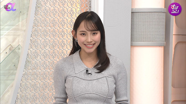 石渡花菜アナ　ニットの巨乳 ＆ 横乳！！