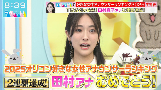 田村真子アナ　『好きな女性アナランキング』2連覇達成！！