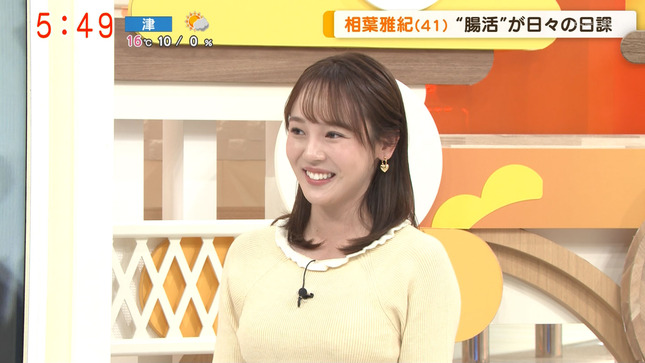 森千晴アナ　ニットの巨乳が揺れる！！【GIF動画あり】