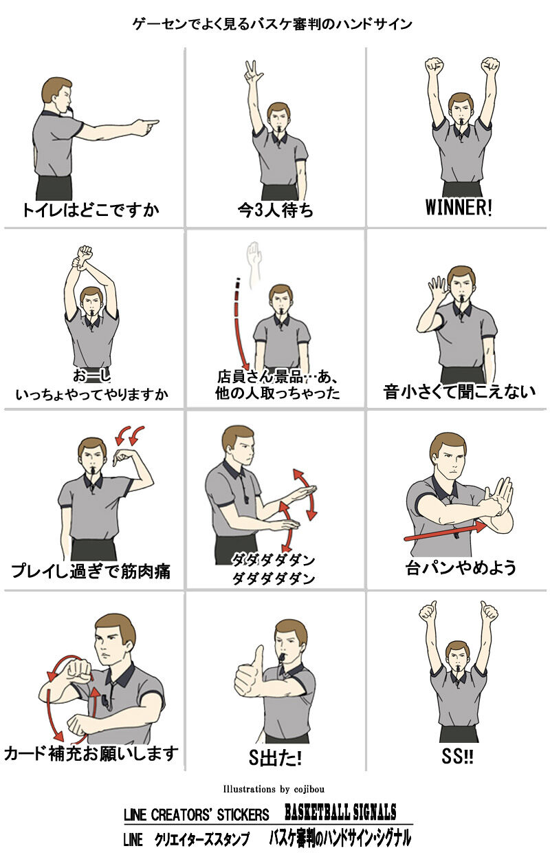 バスケ審判のハンドサイン シグナル Lineスタンプ第2弾 カフェファンタジア バスケ審判のハンドサイン シグナル Lineスタンプ第2弾 カフェファンタジア