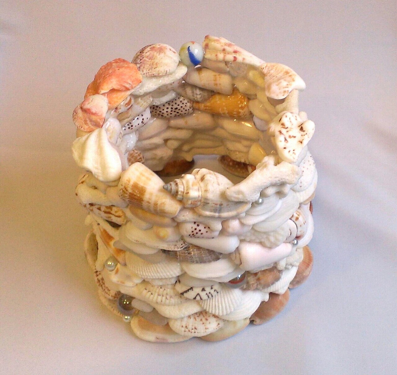 貝殻とサンゴとシーグラスで作ったランプシェード【ハンドメイド_