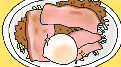 ブログ_ベーコンエッグソースカツ丼図_20220729