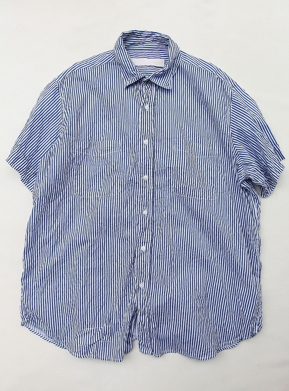 Vasy Lentlement Regular Collar Oversized Shirt WHITE BLUE Stripe