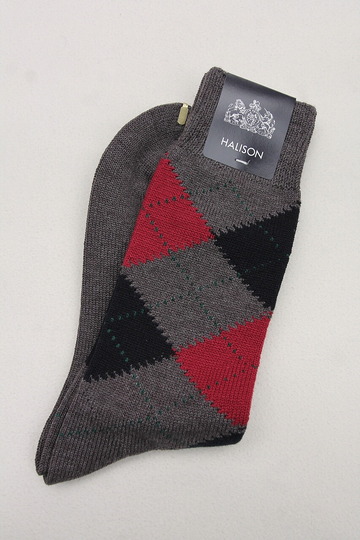 HALISON ”Dralon Argyle Socks 5 Diamond GRAY” (2)